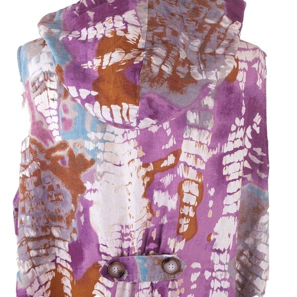 For Cynthia Woman 1X / 2X Purple Tie Dye Linen Blend Hooded Beach Coverup - Picture 5 of 8